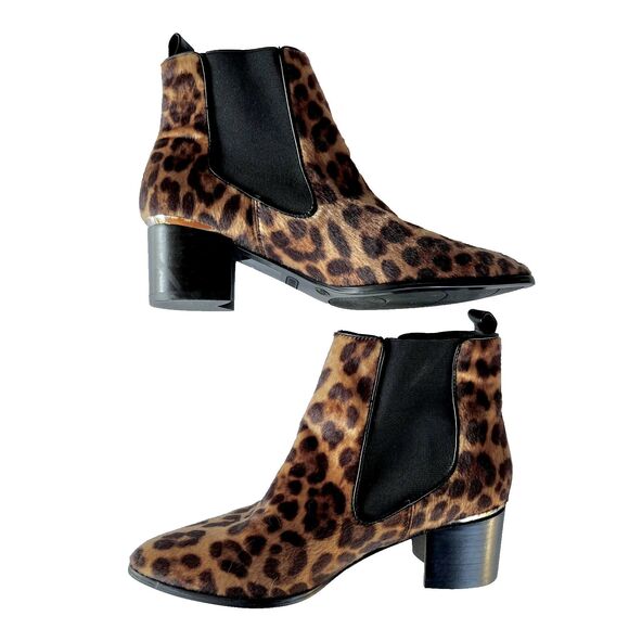 NINE WEST Hartyn Leopard Ankle Boots Pointed Toe Slip-on Booties Size 8 - Picture 4 of 13